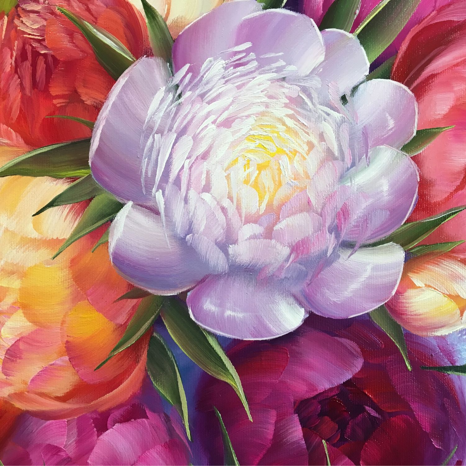 Картина маслом «Разноцветные пионы» в интернет-магазине Ярмарка ...
