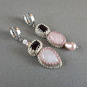 Украшения handmade. Livemaster - original item Pink asymmetrical earrings with garnet, pearl and rose quartz. Handmade.