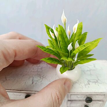 Куклы и игрушки ручной работы. Ярмарка Мастеров - ручная работа Цветы для кукольного домика. Спатифиллум большой в горшочке. Handmade.