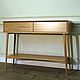 console table in loft style with two drawers, on tall turned legs. made of solid wood, coating lacquer. in the foot has an extra shelf
