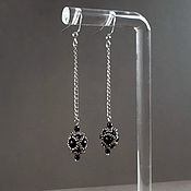 Украшения handmade. Livemaster - original item Minimalistic Earrings with Black tourmaline, Long Chain earrings. Handmade.