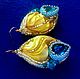 Pendientes de perlas y cinta shibori Amarillo-azul viola. Earrings. Oriel (Oriel). Ярмарка Мастеров.  Фото №4