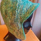 Аксессуары handmade. Livemaster - original item Felted cap with a visor Turquoise and beige. Handmade.