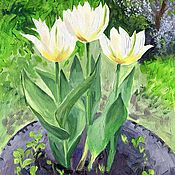 Картины и панно handmade. Livemaster - original item Pictures: Tulips near the house. Acrylic 30h40cm. Handmade.