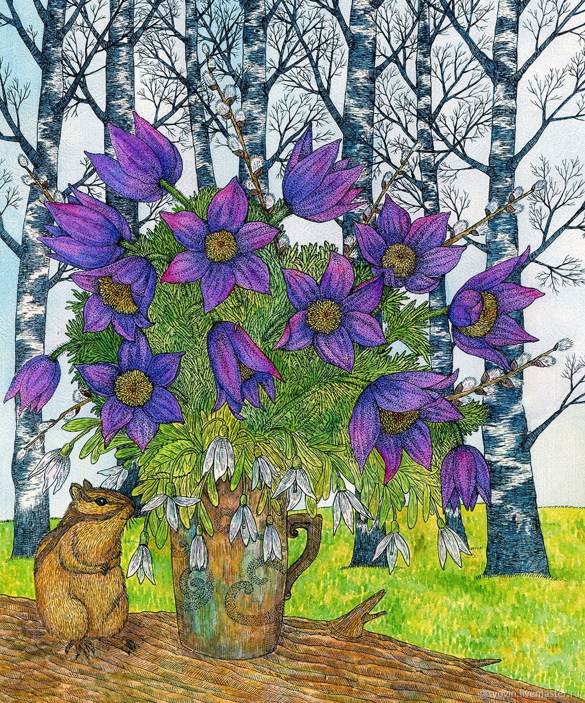 Print Forest Fairy Tale Bouquet Of Spring Flowers Painting Print Forest Fairy Tale Bouquet Of Spring Flowers Painting
