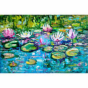 Картины и панно handmade. Livemaster - original item Painting water lilies lotus water lilies oil palette knife 60h40. Handmade.