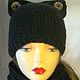 HAT-the CAT with ears for girls knitted black, Caps, Moscow,  Фото №1