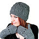 Set: hat and mittens with Owls knitted for women, Caps, Orenburg,  Фото №1