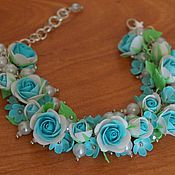 Украшения handmade. Livemaster - original item Bracelet with blue roses from polymer clay. Handmade.