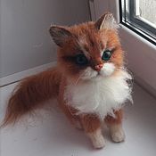 Войлочная игрушка: Лапочка котенок из шерсти