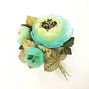 Украшения handmade. Livemaster - original item Brooch, handmade flowers, fabric, leather, Morning Turquoise. Handmade.
