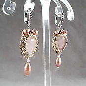 Украшения handmade. Livemaster - original item Pink earrings with pearls in silver, long earrings with rose quartz. Handmade.