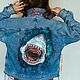 Order Denim jacket with Shark print. Customization painting of clothes. nataliadenimart. Livemaster. . Outerwear Jackets Фото №3