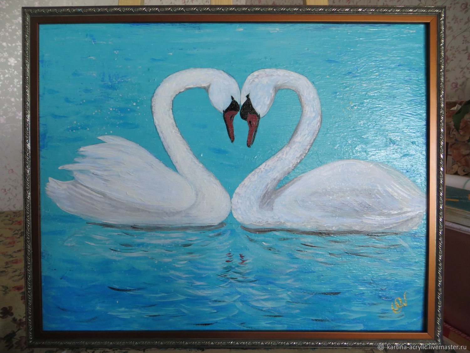 Картина два лебедя акрилом