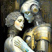 Картины и панно handmade. Livemaster - original item Pictures: Love and robots. Robot girl and robot man, fantasy art. Handmade.