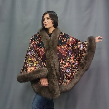 Пончо из платка "Воспоминание о лете" с мехом песца. National Brand (Катерина). Одежда женская ручной работы - Ярмарка Мастеров Одежда женская ручной работы. Ярмарка Мастеров - ручная работа Пончо из платка "Воспоминание о лете" с мехом песца. Handmade.