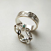 Свадебный салон handmade. Livemaster - original item Paired Wedding Rings Silver with Green Stone (Ob33). Handmade.