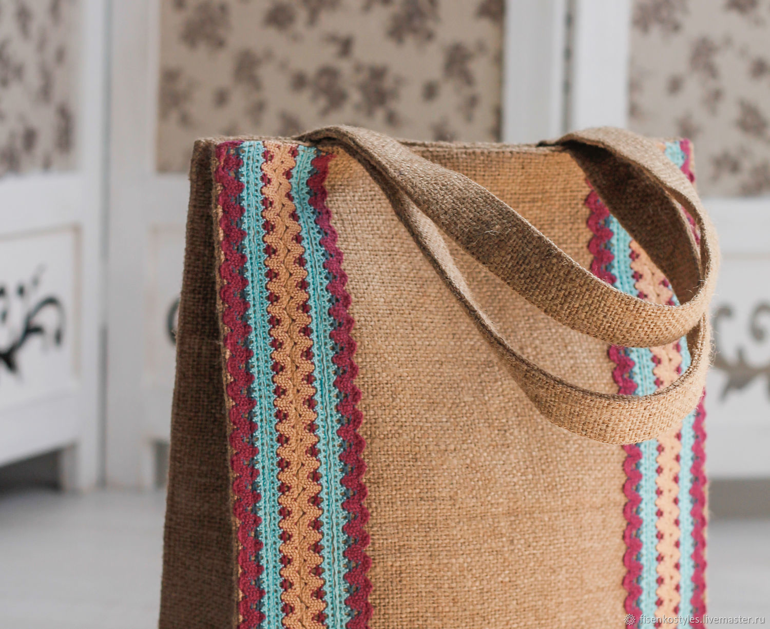 Эко-сумка из джутовой ткани с кружевами_Fisenko brand