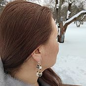 Русский стиль handmade. Livemaster - original item Russian double earrings, with two garnet and pearl pendants. Handmade.
