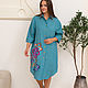 Linen shirt dress blue melange with bright embroidery, Dresses, Novosibirsk,  Фото №1