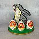 Пасхальный набор подарочный, из дерева на подставке «Кролик + 3 яйца», Пасхальные сувениры, Шилово,  Фото №1