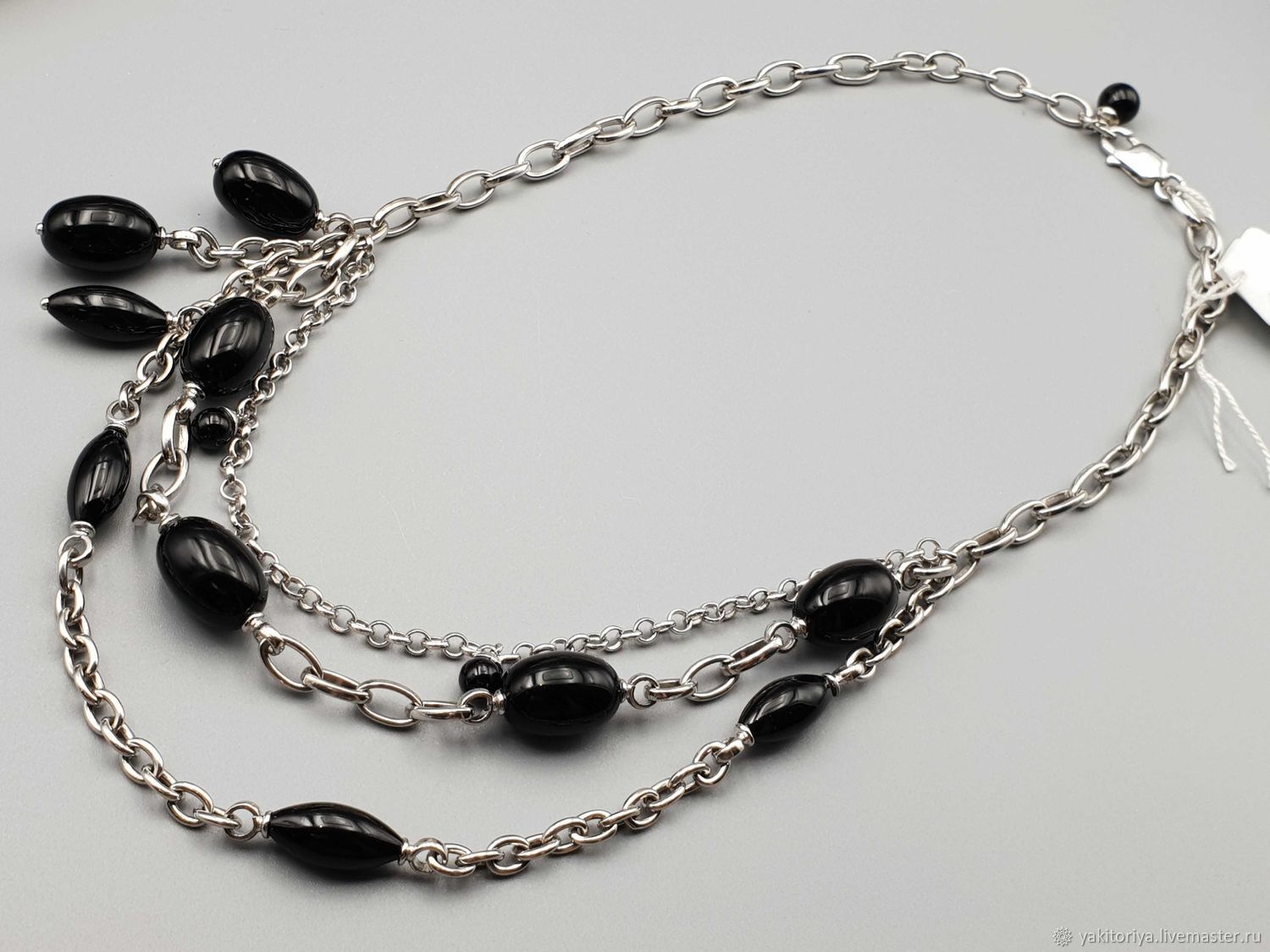 Silver necklace with black onyx, Necklace, Moscow,  Фото №1