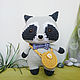Soft toy raccoon knitted with bag and bow, Amigurumi dolls and toys, Moscow,  Фото №1