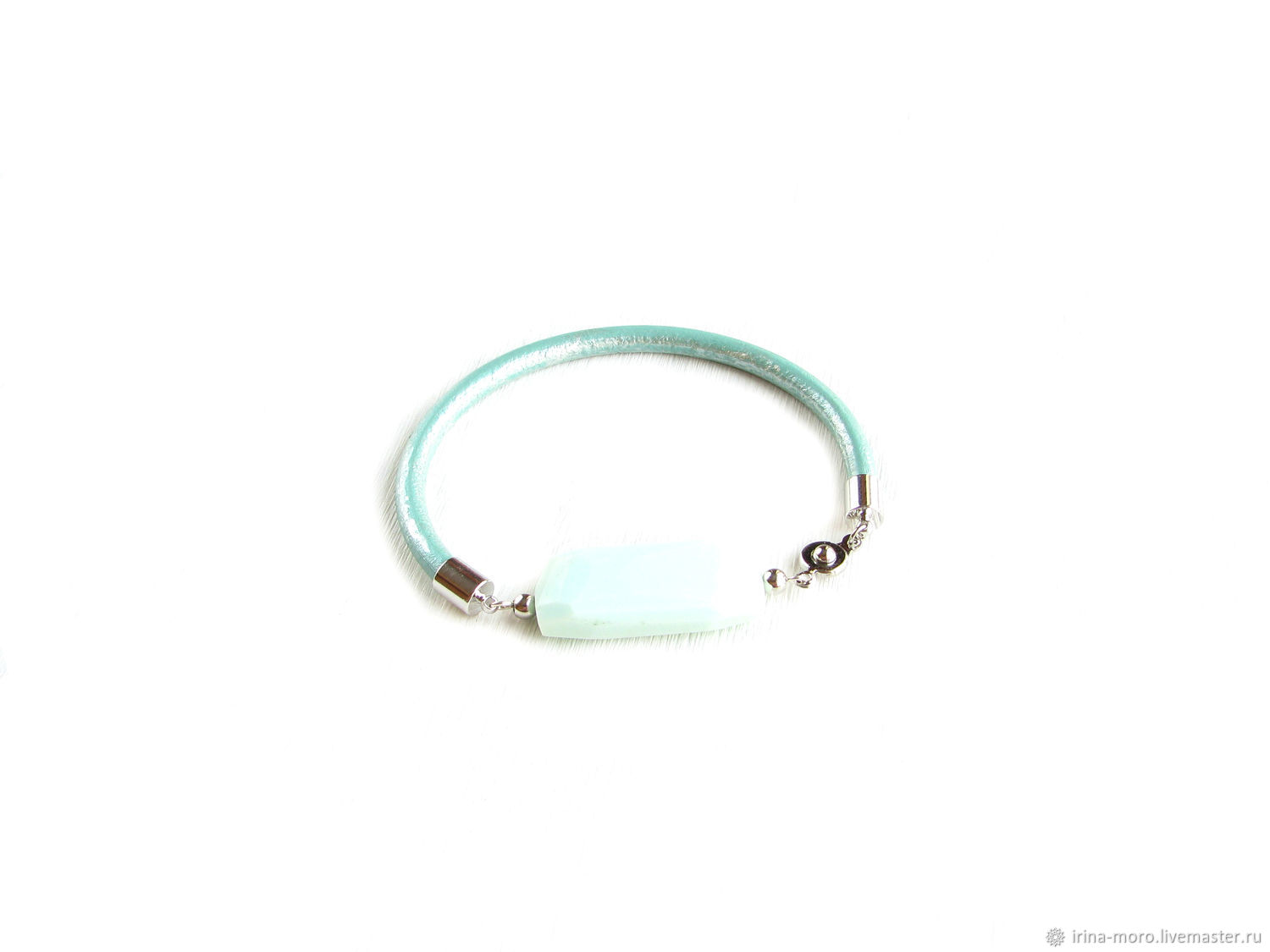 Opal bracelet, silver mint leather bracelet, leather bracelet, Bead bracelet, Moscow,  Фото №1