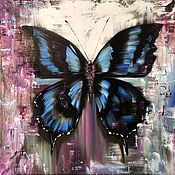 Картины и панно handmade. Livemaster - original item Butterfly oil painting-abstract. Blue and black butterfly. Handmade.