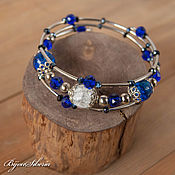 Украшения handmade. Livemaster - original item Multi-row bracelet on memory wire made of lampwork beads blue. Handmade.