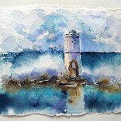 Картины и панно handmade. Livemaster - original item Watercolor painting of the lighthouse (seascape white turquoise). Handmade.