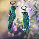 Earrings-bird 'the Emerald Hummingbird'. Miniature birds, Earrings, Moscow,  Фото №1