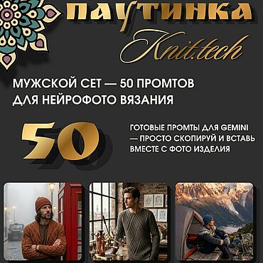 Дизайн и реклама ручной работы. Ярмарка Мастеров - ручная работа Мужской сет — 50 промтов для нейрофото вязаных изделий. Handmade.