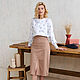 Order Beige satin cotton skirt, beige brown A-line skirt with a slit. mozaika-rus. Livemaster. . Skirts Фото №3