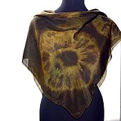 Аксессуары handmade. Livemaster - original item Silk handkerchief brown ochre large neck scarf 90 cm. Handmade.