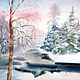 Painting watercolor. Winter river in the forest, Pictures, Moscow,  Фото №1