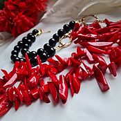 Работы для детей, handmade. Livemaster - original item Coral and black agate beads.. Handmade.