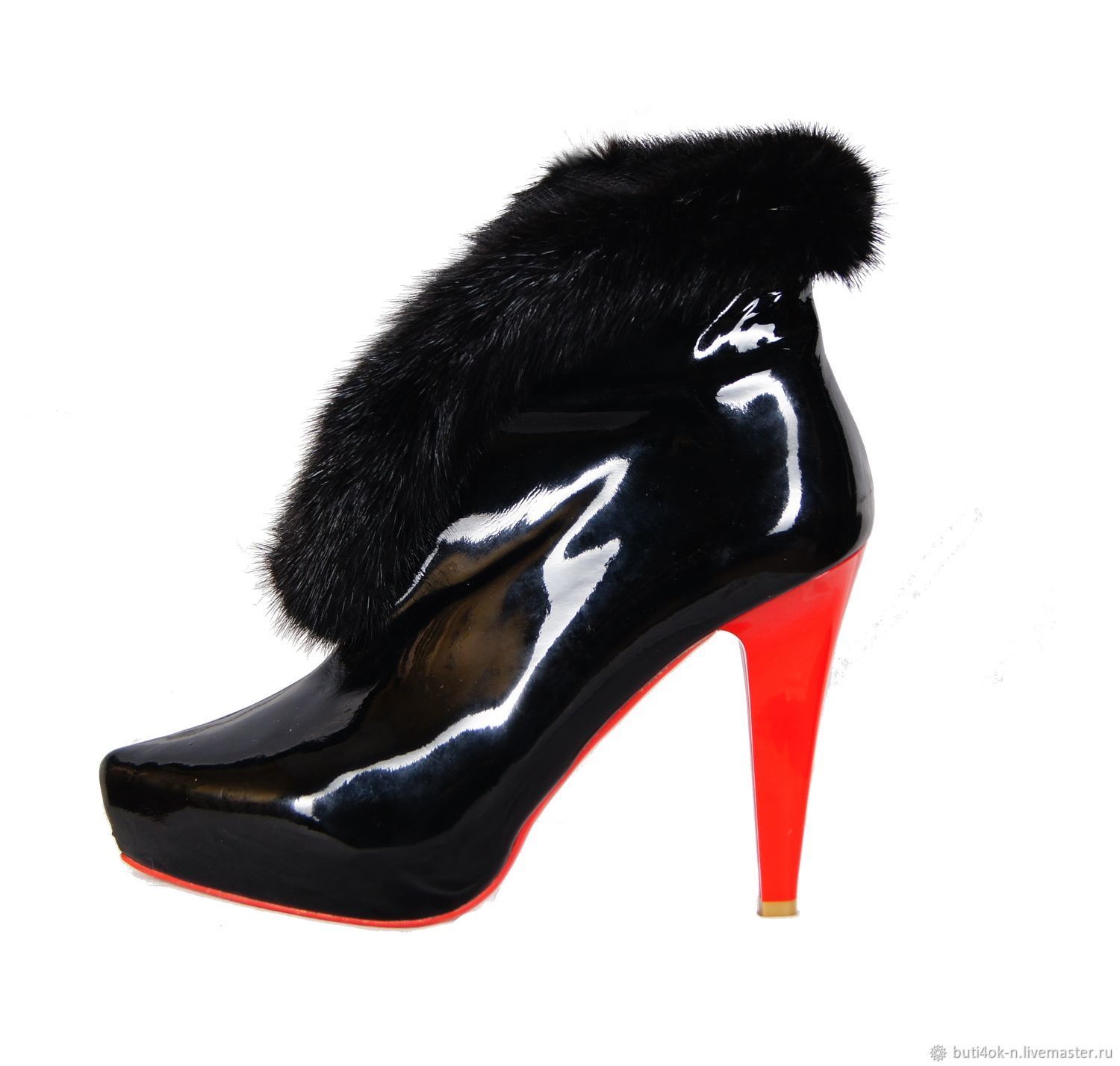 Patent ankle boots with a fringe of natural mink fur, Ankle boots, Nelidovo,  Фото №1