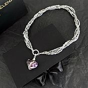 Украшения handmade. Livemaster - original item Silver choker necklace made of beads with an amethyst heart. Handmade.