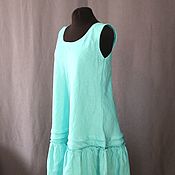 Одежда handmade. Livemaster - original item Linen, natural dress without sleeves, mint color.. Handmade.