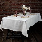 Для дома и интерьера handmade. Livemaster - original item Large size milk tablecloth 350/140 linen 8 cubants. Handmade.
