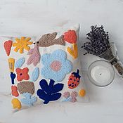 Для дома и интерьера handmade. Livemaster - original item Decorative embroidered pillow with a blue flower. Handmade.