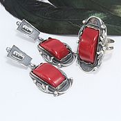 Украшения handmade. Livemaster - original item Jewelry Set Ring Earrings Coral Silver 925 ALS0031. Handmade.