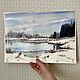 Order Mirror Lake landscape watercolor painting winter Muslimovsky Park taiga. marselart. Livemaster. . Pictures Фото №3
