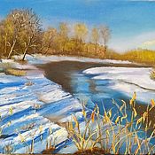 Картины и панно handmade. Livemaster - original item Oil painting Spring landscape River in the forest. Handmade.
