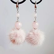 Украшения handmade. Livemaster - original item Silver earrings: powdery pink mink fur and quartz. Handmade.