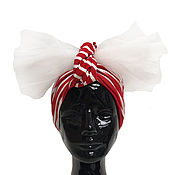 Аксессуары handmade. Livemaster - original item Striped convertible red-white turban hijab hat. Handmade.