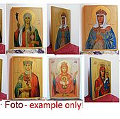 Icon Most Holy Theotokos hot colors directly on solid wood