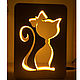 Светильник ночник кошка из натурального дерева ручная работа, Ночники, Москва,  Фото №1