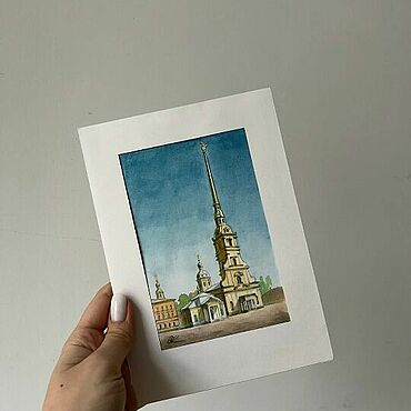 Картины и панно ручной работы. Ярмарка Мастеров - ручная работа Виды СПб Петропавловский собор №1 акварелью в паспарту 15х21 см. Handmade.